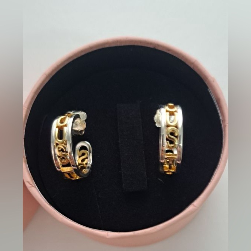 Earring two tones letter sterling silver 925